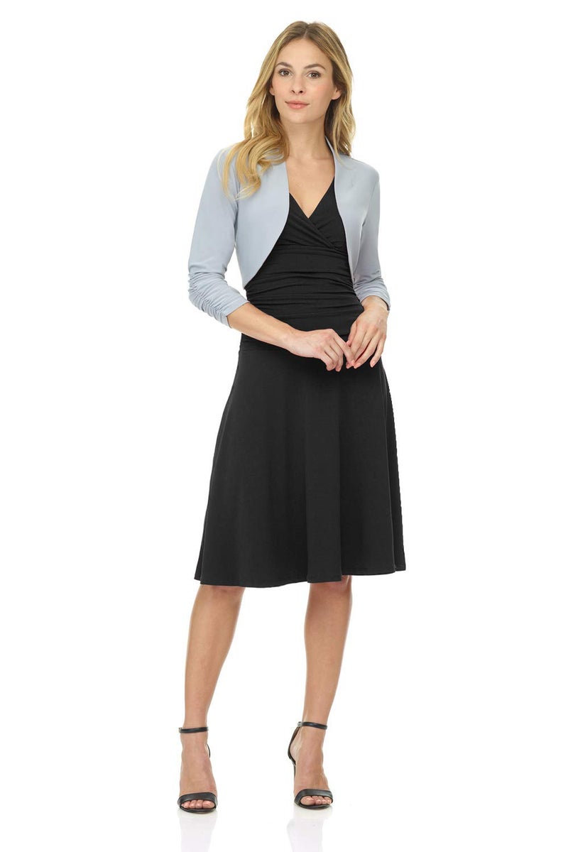 Rekucci Women's Jersey Soft Knit Stretch Bolero Shrug with Ruched Sleeves (X-Small, Silver) - Image 4